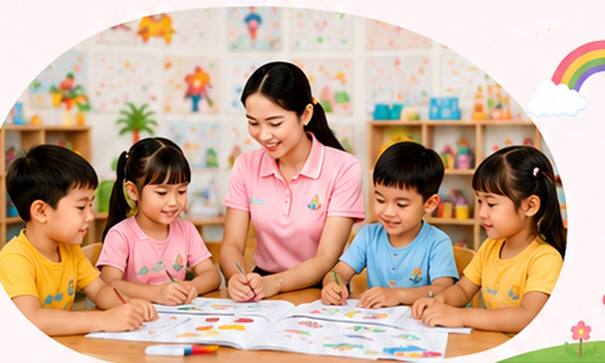 Cô giáo hướng dẫn các bé học